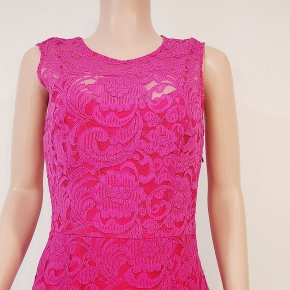 Alexia Admor Hot Pink Lace Dress Lined With Bow Back Details Size M - Picture 2 of 13